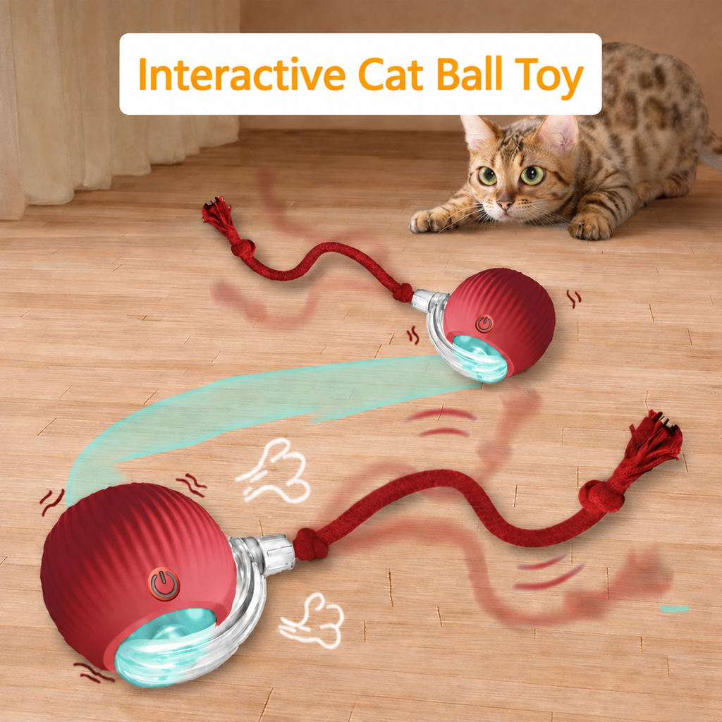 Interactive Cat Ball Toy with LED Light & Teaser Tail