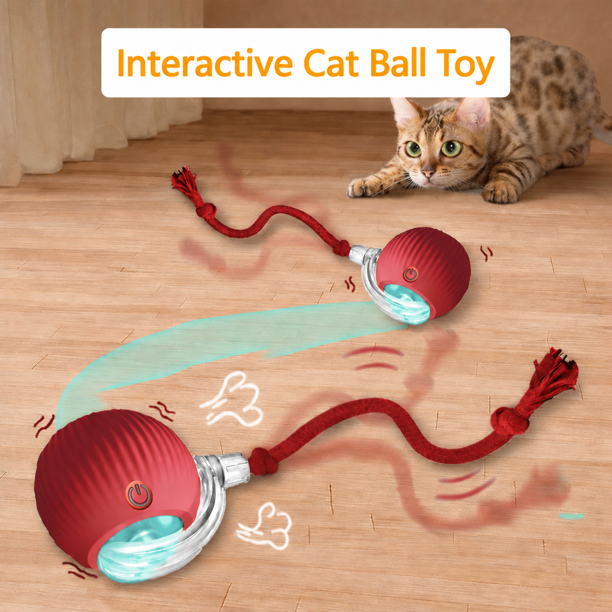 Interactive Cat Ball Toy with LED Light & Teaser Tail